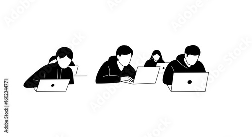 Students working on laptops in classroom setting with focus