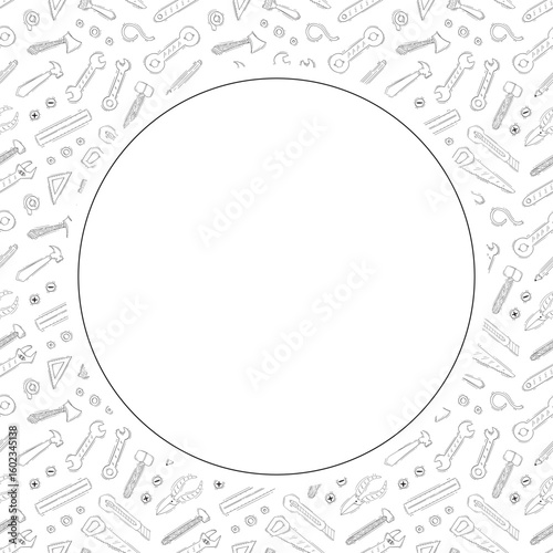 construction frame. doodle construction tool circle frame. hand drawn construction frame background. construction tool background