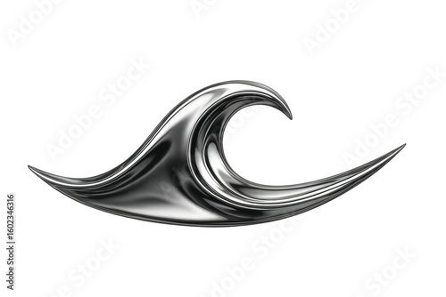 Sleek metallic silver wave curving dynamically, creating fluid motion against transparent backdrop, representing contemporary design and abstract elegance