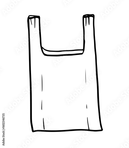Standard plastic bag. Minimalistic linear image of a grocery or trash bag. disposable waste, pollution, garbage, shopping theme.