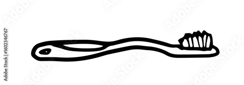 toothbrush with bristles Simple vector outline illustration.  daily oral care essentials and hygiene routine. Clean doodle style