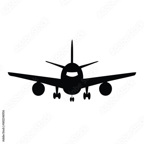 Airplane Taking Off Vector Illustration in Black Silhouette Style