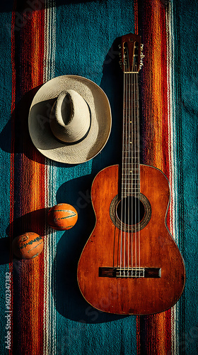 Wallpaper Mural Western themed still life with guitar hat and basketballs Torontodigital.ca