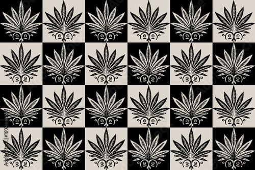 Palm leaf tree patterns. Ethnic ikat abstract leaves background art. Ethnic tribal, boho seamless wallpaper. Motif ethnic, handmade, jungle plants, botanical ornaments.Ideal for rugs, textiles