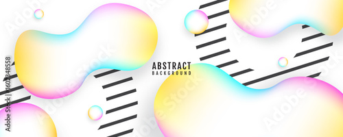 3D white abstract background overlap layer on bright space with colorful liquid effect decoration. Modern graphic design element cutout style concept for web banner, art, flyer, card or brochure cover
