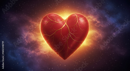 Heart with Vascular Pattern in Space Background