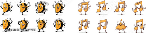 Musical notes and metronome dancing. Music, melody, rhythm, song, entertainment, cartoon, animation, happy, cheerful, creative, sound, musical instrument, education.