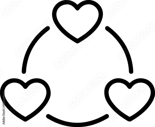 Three interconnected hearts forming a circular connection symbolizing love and unity