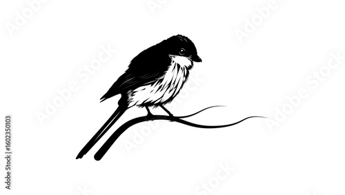 Burmese Shrike bird, black isolated silhouette