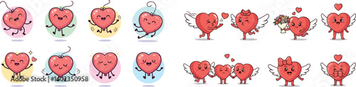 Heart characters celebrate love and friendship. Valentine's Day, romance, emotion, holiday, cute, cartoon, cheerful, happiness, relationship, expression