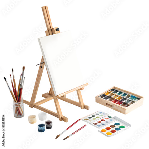 Beginners Artist Set Tabletop Easel Paints and Brushes