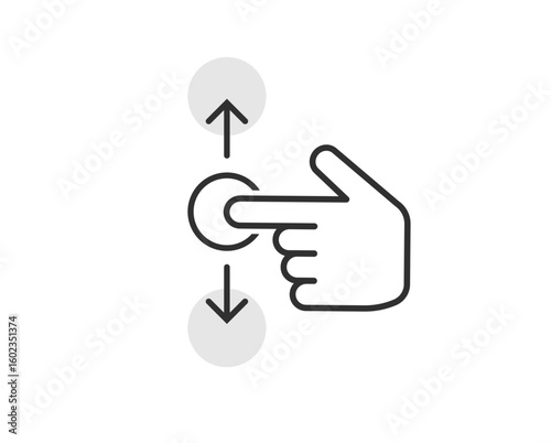 Swipe scroll up down slide icon vector simple element line stroke outline graphic, drag vertical with hand finger sign symbol, tap move pictogram on screen ui hint image clip art
