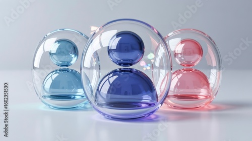Glass Bubbles Encapsulating Digital User Icons Representing Online Community, Social Networking,