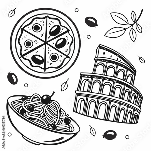 Vector illustration pattern of pizza with vegetables, an icon of food design