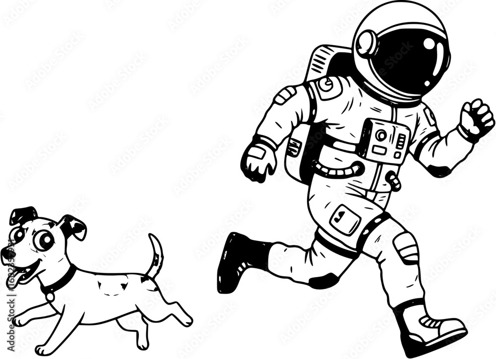 Obraz premium vector astronaut running with dog on white background .Generative AI 