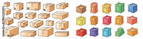 Boxes and candles illustration. Moving supplies, home decor, packaging, delivery service, gifts, organization, home furnishing, shipping, decor