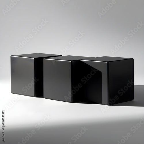Multiple black cubic elements positioned in systematic arrangement demonstrating principles of modern design theory and minimalist aesthetic philosophy for creative professional applications