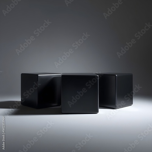 Sleek black geometric blocks arranged in linear formation creating sophisticated visual rhythm and balance for contemporary interior design and modern architectural presentation materials