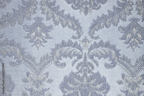 Elegant Dusty Blue Baroque Damask Pattern, Seamless Floral Wallpaper Texture