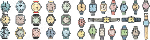 Collection of wrist watches of various shapes. Timepieces, accessories, style, elegance, fashion, punctuality, deadlines, design, wristwatch.