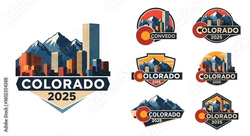Colorado 2025 Logo Set Featuring Mountain Skyline and Cityscape with Bold Text