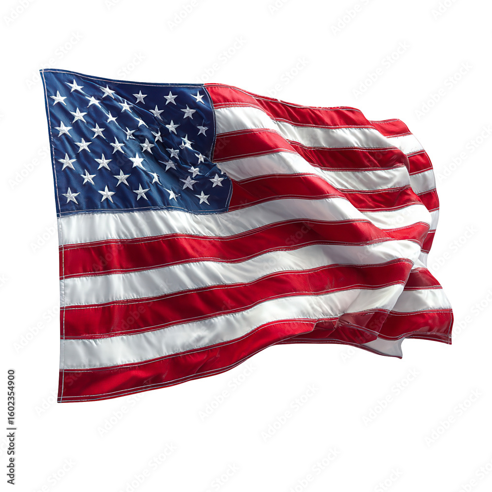 Obraz premium American Flag waving proudly stars and stripes national symbol patriotism freedom isolated on transparent background, perfect cutout, PNG