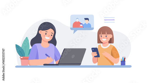 Two women in video call working remotely