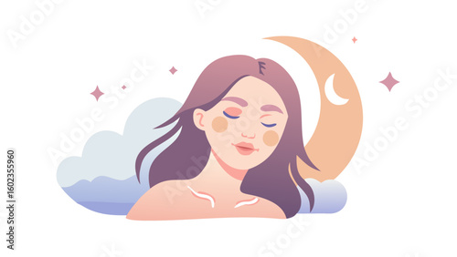 Peaceful woman sleeping under moonlight