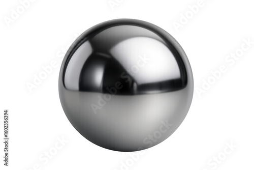 Polished metal sphere with reflections, isolated on transparent background, perfect for compositions