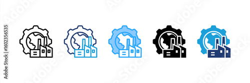 Industrialization icon set multiple style collection