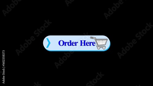 Order Here Button with Shopping Cart Icon . Blue Web Ecommerce Call-to-Action Design for Online Stores and Websites