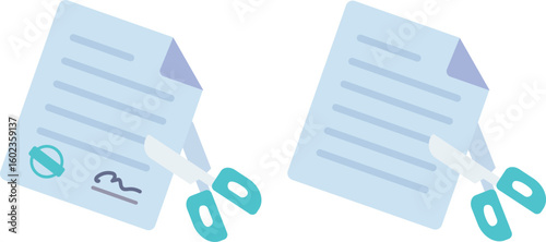 契約書をハサミでカットするイラスト