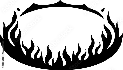 Silhouette of bonfire flames in oval frame – Autumn seasonal gathering, campfire glow
