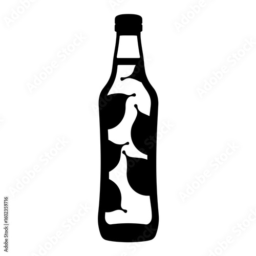 Silhouette of clear bottle with fruit icon label design, honest hydration