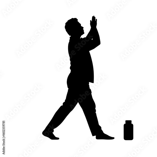 Silhouette of senior stretching with supplement bottle – Aging gracefully, flexibility