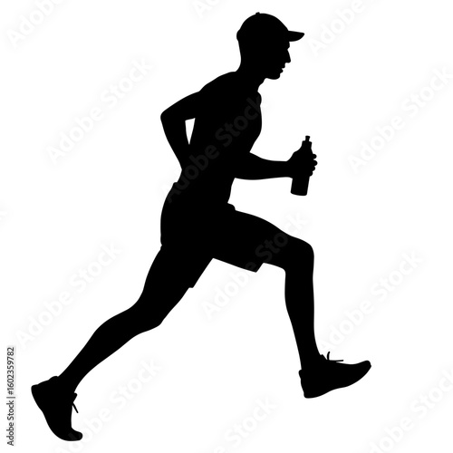 Silhouette of runner hydrating mid-sprint – Active fuel efficiency, sports hydration
