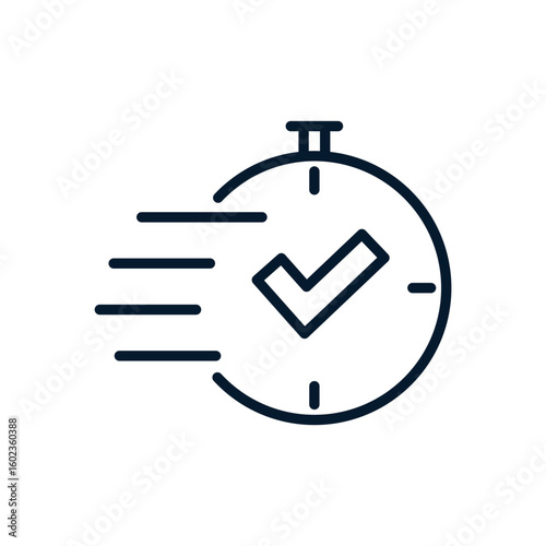 Clock, tick. Fast response concept. Vector linear icon isolated on white background.
