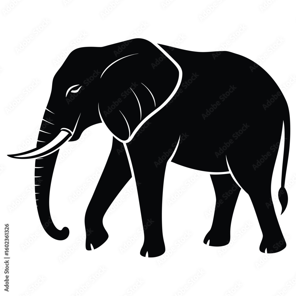 Fototapeta premium Elephant vector illustration elephant, animal, mammal, vector, wildlife, silhouette, illustration, wild, nature, zoo, animals, 
