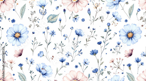 Watercolor premium quality seamless watercolor floral pattern with texture and background for printing fabric wallpaper design pattern with allover repeat tiny flowers pattern 