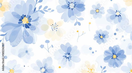 A pattern of flowers in warm pastel colors. Seamless patterns of Blue in vector. Background of a blooming garden. Print with a floral bouquet on a light background.