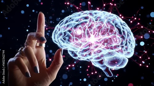 Wallpaper Mural Glowing Blue Brain with Red Network Held by Hand in Dark Environment Symbolizing Technology and Cognitive Function Torontodigital.ca