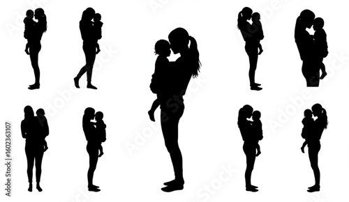 vector silhouette of a woman holding a child in her arms .Generative AI
