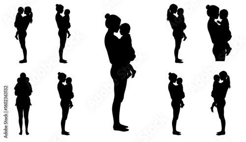 vector silhouette of a woman holding a child in her arms .Generative AI
