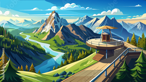 very Beautiful Mountain panorama from a platform on the "Schlick Mountains with Kalkkogel on the Kreuzjoch near Fulpmes"
