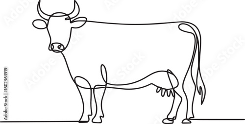 continuous one line drawing of a cow or bull in elegant black on white vector style for modern animal wall art