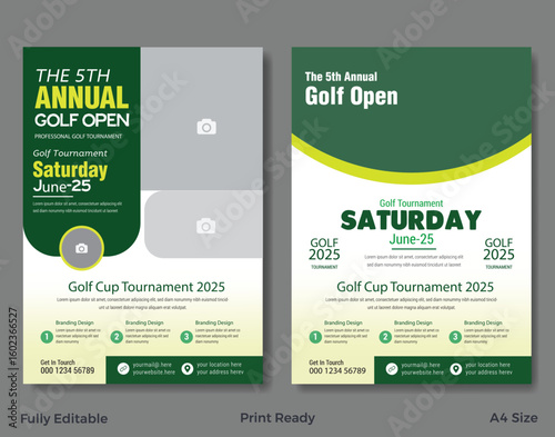 Golf tournament flyer template with sports event poster and annual brochure cover design