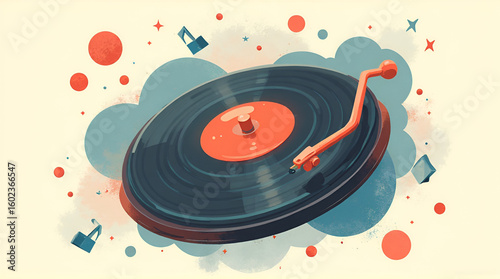 Retro Vinyl Record Player Turntable Music Illustration Classic Audio Design