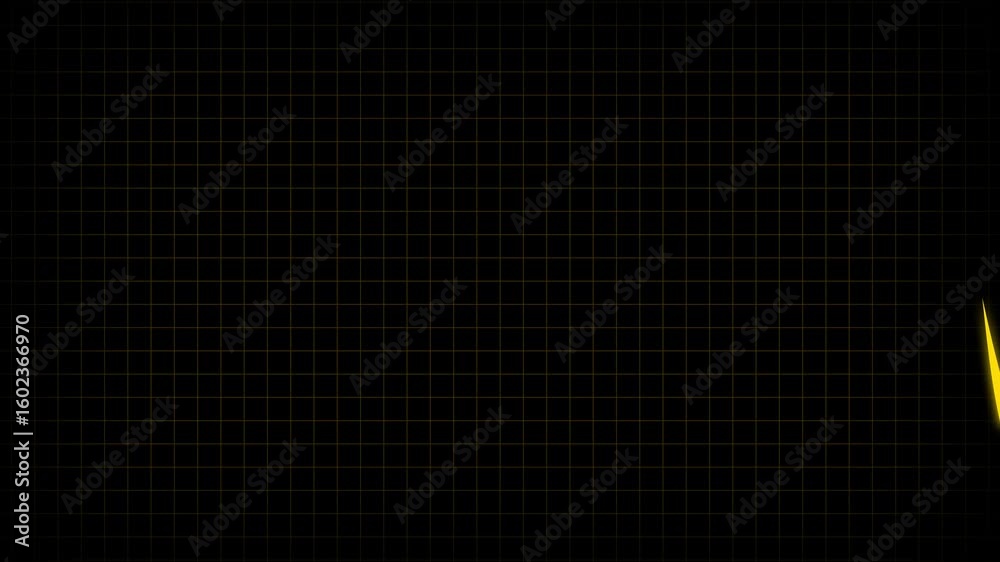 Animated heartbeat pulse rhythm line. Gold sine wave grid dark background abstract loop. Yellow gold line oscilloscope animation. EKG heartbeat pulse rhythm seamless dark background.