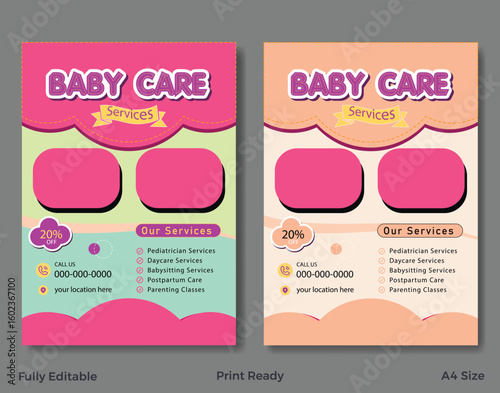 Childcare center and babysitter flyer or poster template, Colorful Childcare flyer
