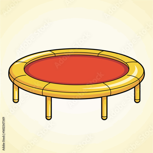 Cartoon trampoline with red jumping surface and yellow frame